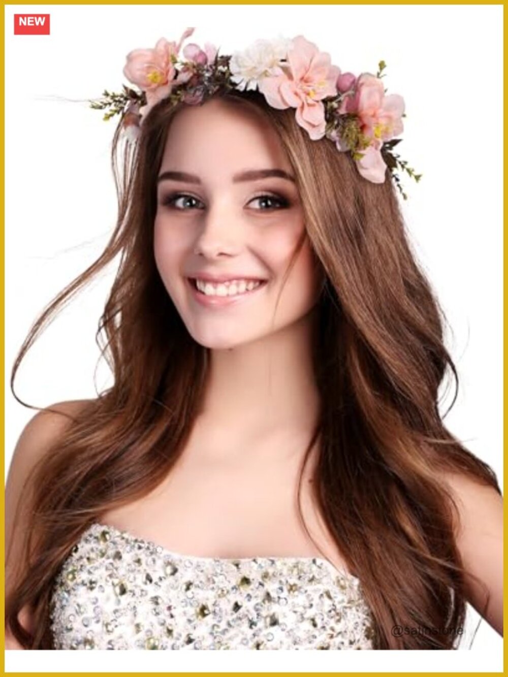 Faux Flower Crown Adjustable Lace Tie-Back Bridal Headband for Wedding